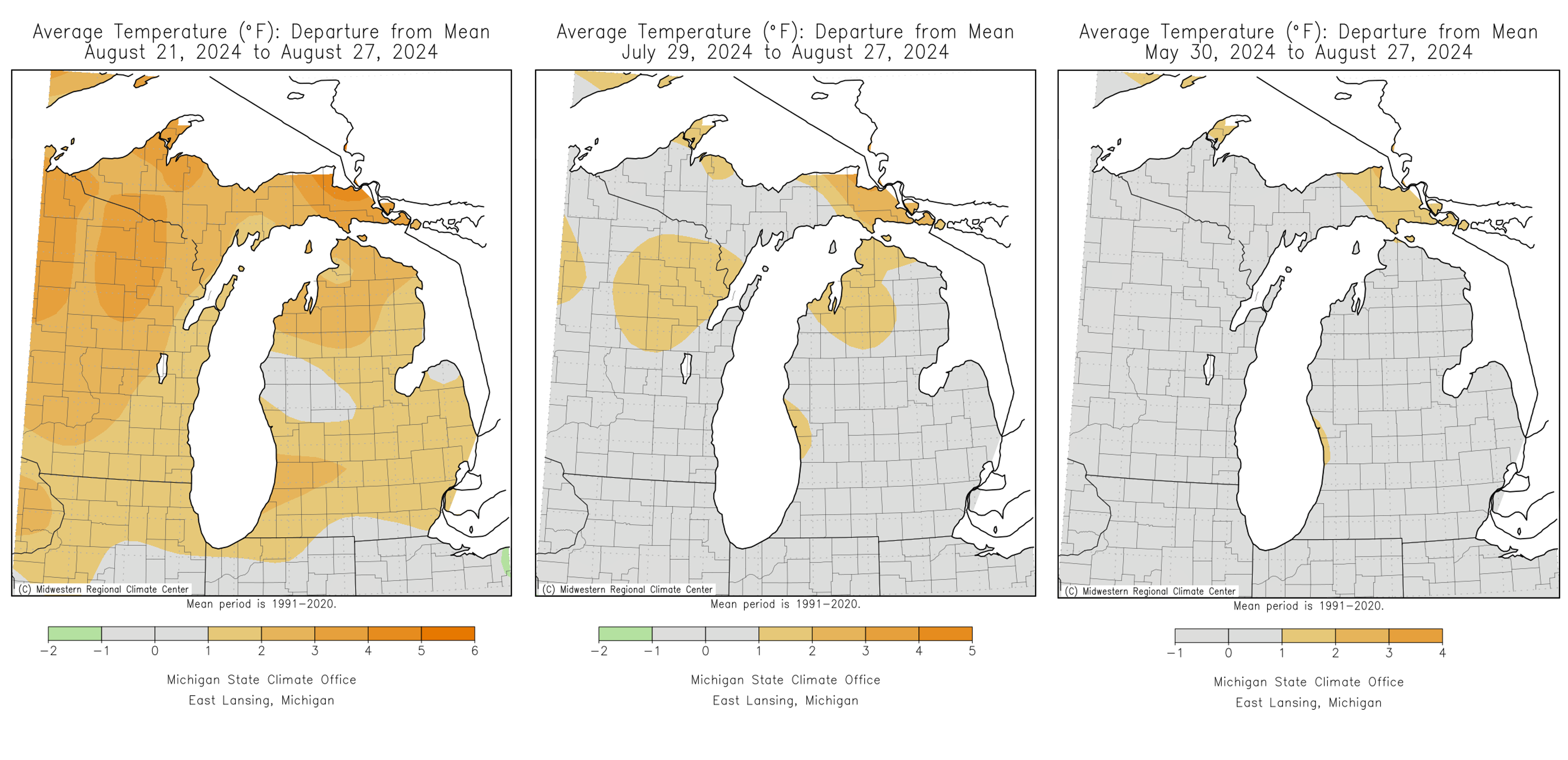 Maps of Michigan showing average temperatures.